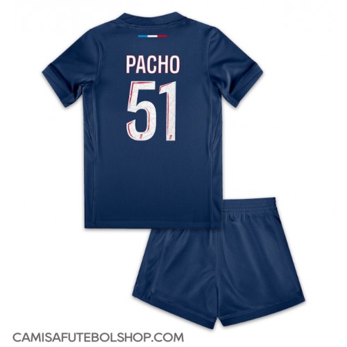 Camisa de time de futebol Paris Saint-Germain Willian Pacho #51 Replicas 1º Equipamento Infantil 2024-25 Manga Curta (+ Calças curtas)